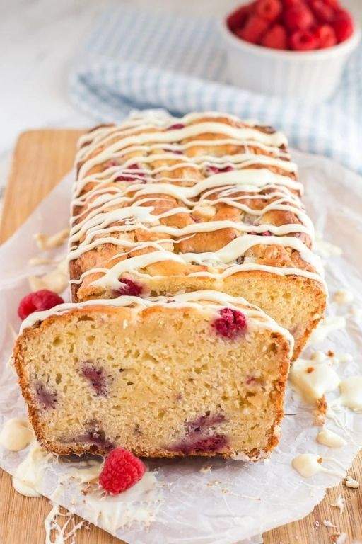 Raspberry and white chocolate loaf cake