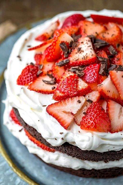 Strawberries and cream chocolate cake