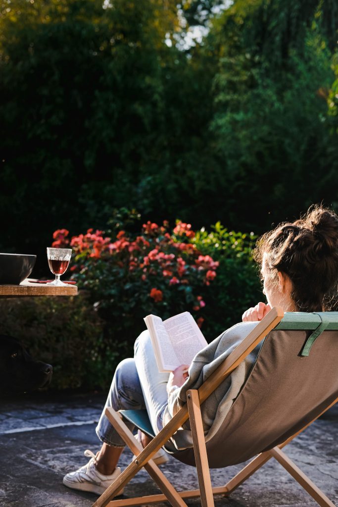 woman reading outdoors