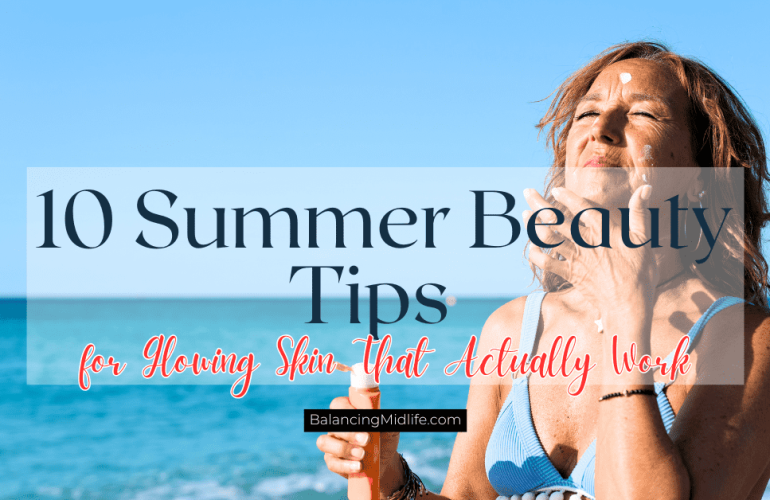woman applying sunscreen to her face. Summer beauty tip #1