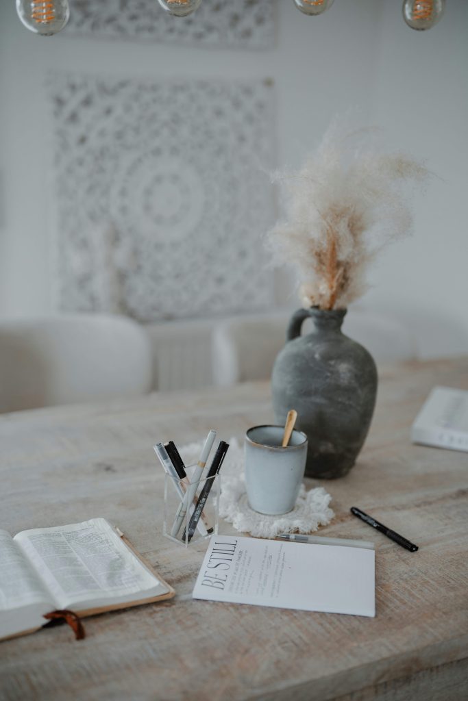 quiet journal set-up to practice mindfulness and healthy habits