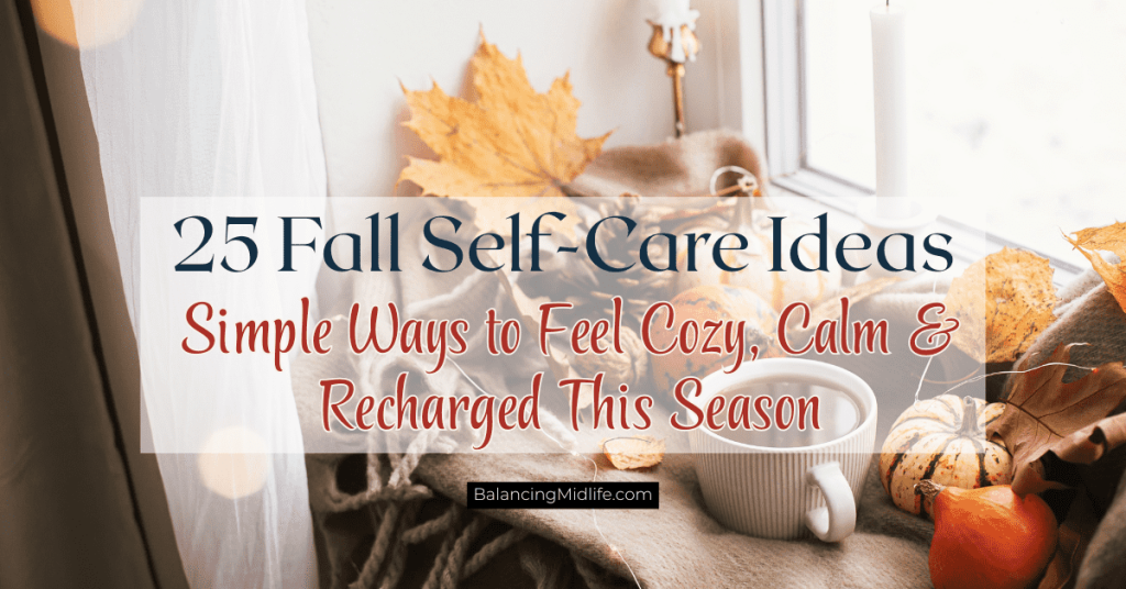 coffee, journal, and cozy fall decor for practicing fall self-care.