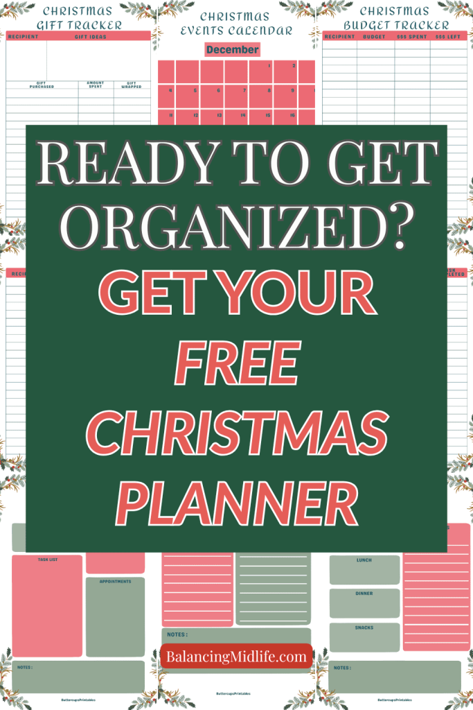 Free printable Christmas planner pages for organizing holiday gifts, meals, budget, and to-do lists