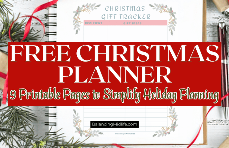 Free Christmas planner with printable holiday planning pages on a cozy desk