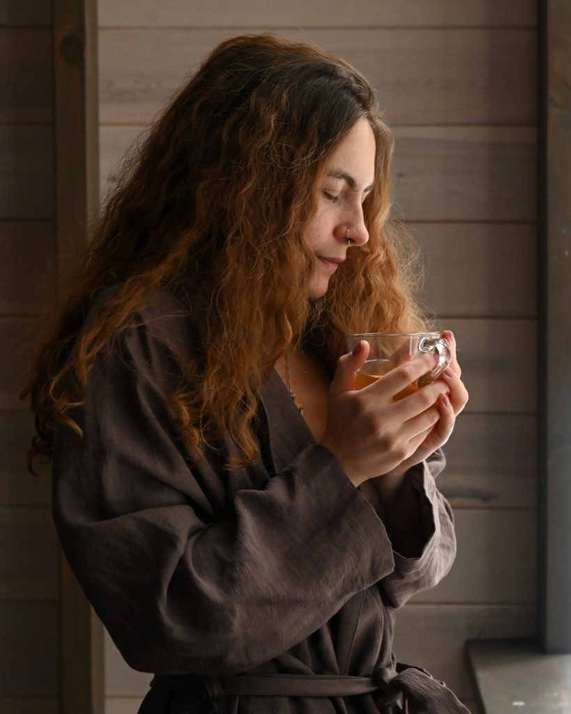 Cozy Mother’s Day self care gift for mom – soft bathrobe and tea