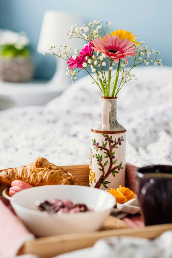 breakfast and flowers representing mindful eating