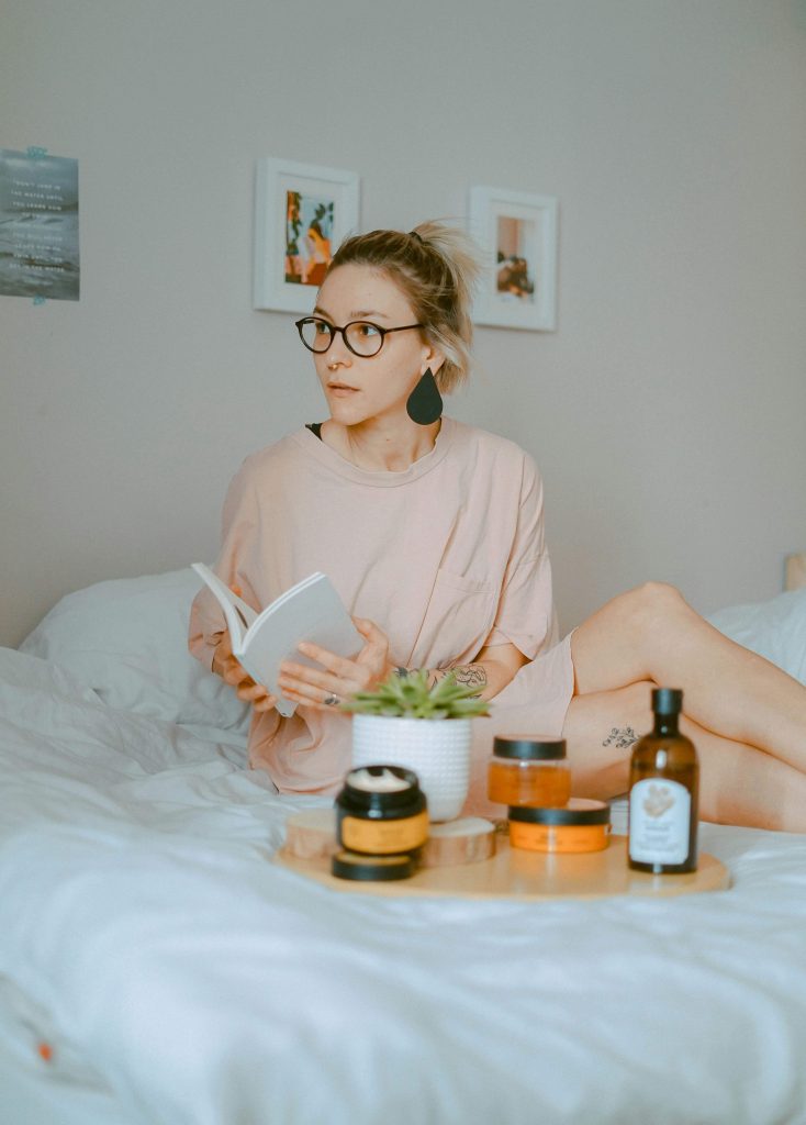 woman enjoying self-care time as part of a mindful morning routine
