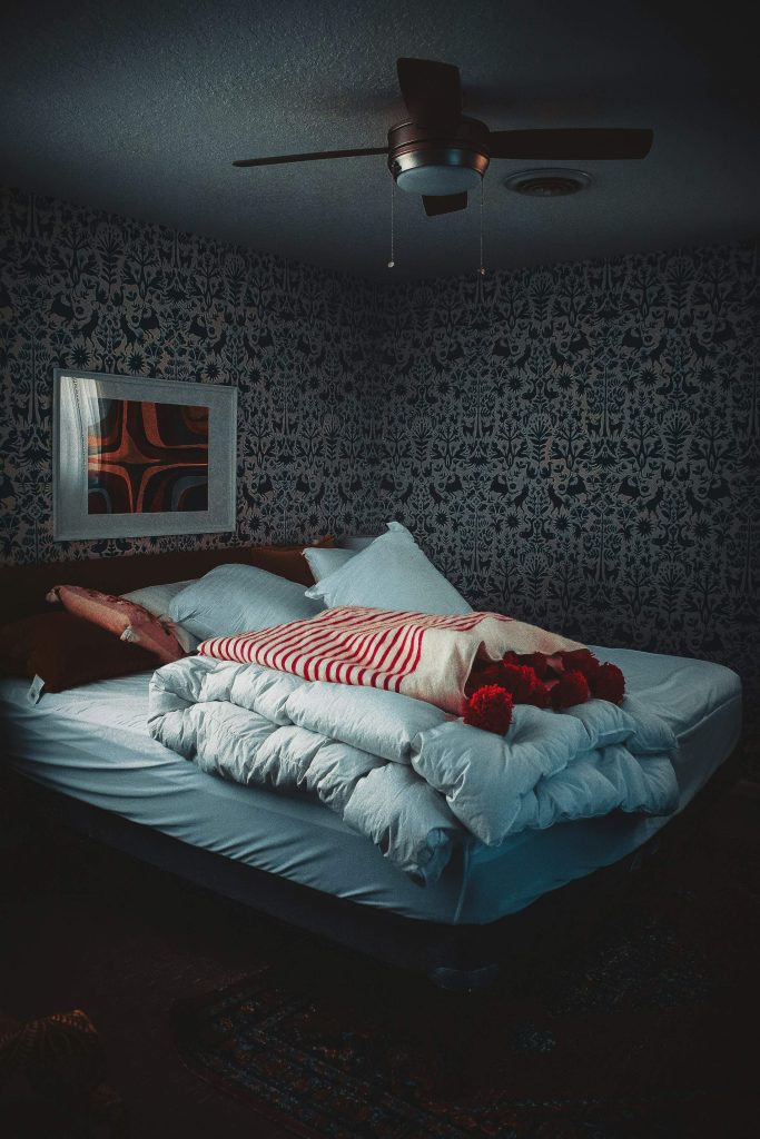 Cozy bedroom prepared for a restful night during the holiday season