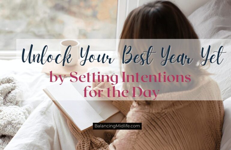 Woman journaling and setting intentions for the day in the morning sunlight