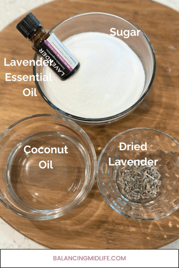 Ingredients for lavender sugar scrub recipe