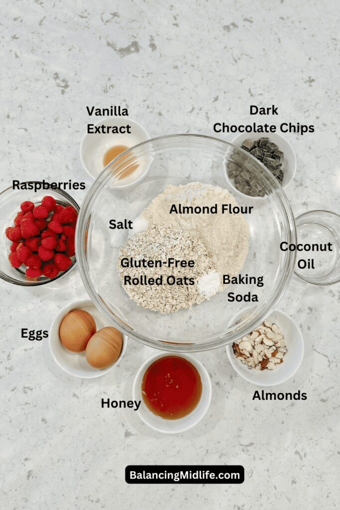 Ingredients for chocolate and raspberry cake