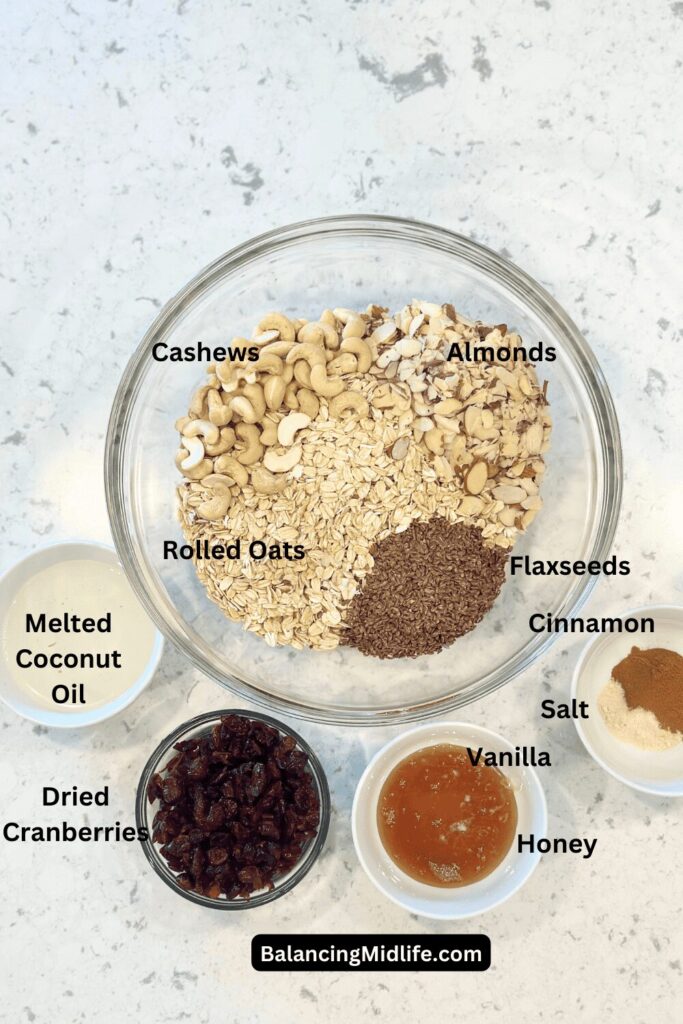 Ingredients to make cranberry granola recipe