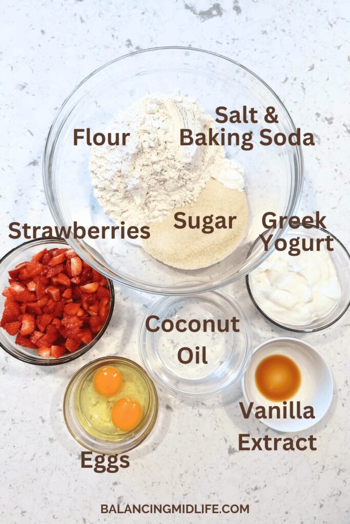 ingredients to make fresh strawberry bread