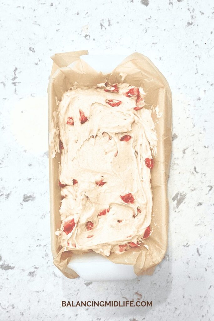 fresh strawberry bread in loaf pan
