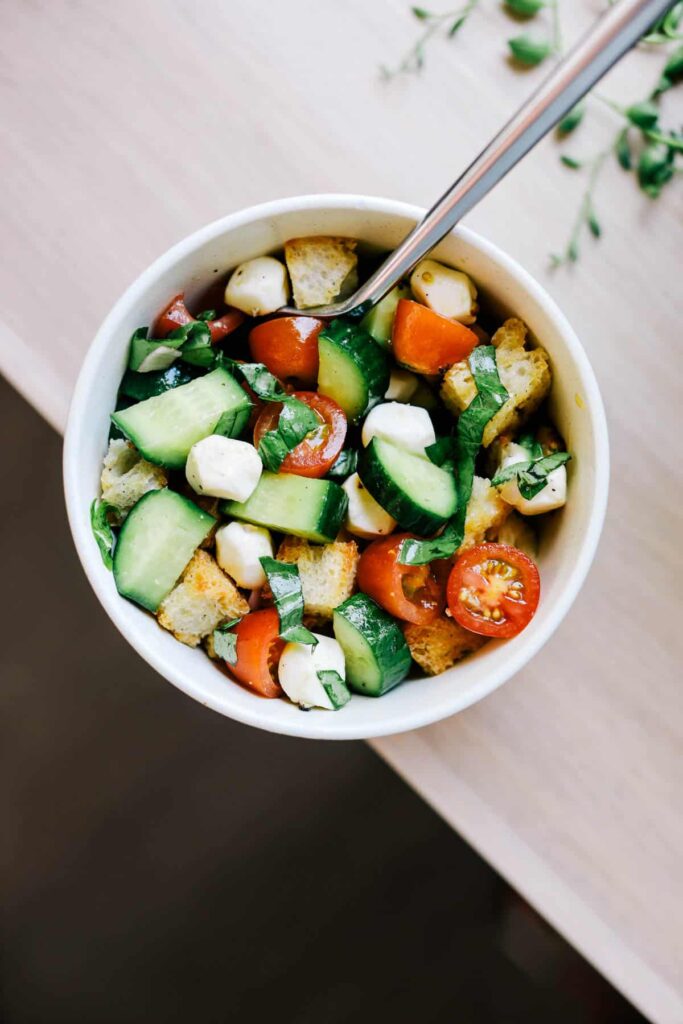 panzanella salad with mozzarella 