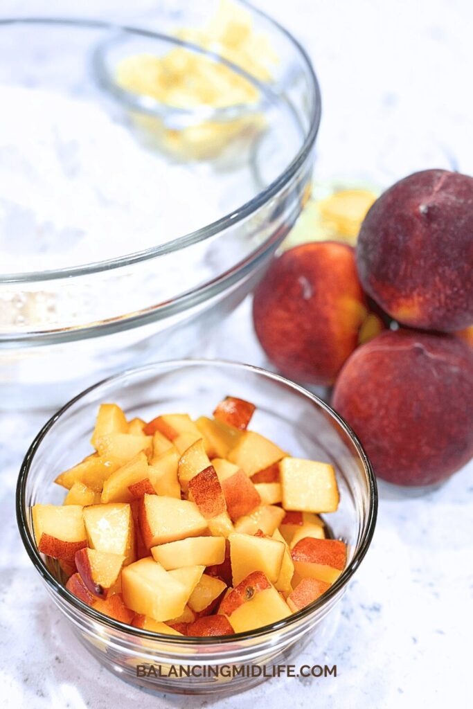 ingredients laid out for fresh peach scones recipe