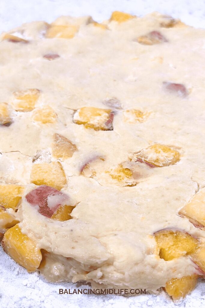 peach scone dough ready to be shaped and cut