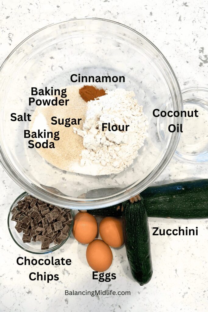 ingredients to make zucchini chocolate chip bread