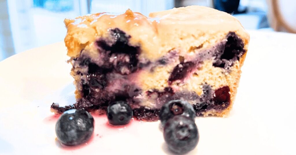 lemon blueberry cream cheese cake on a plate