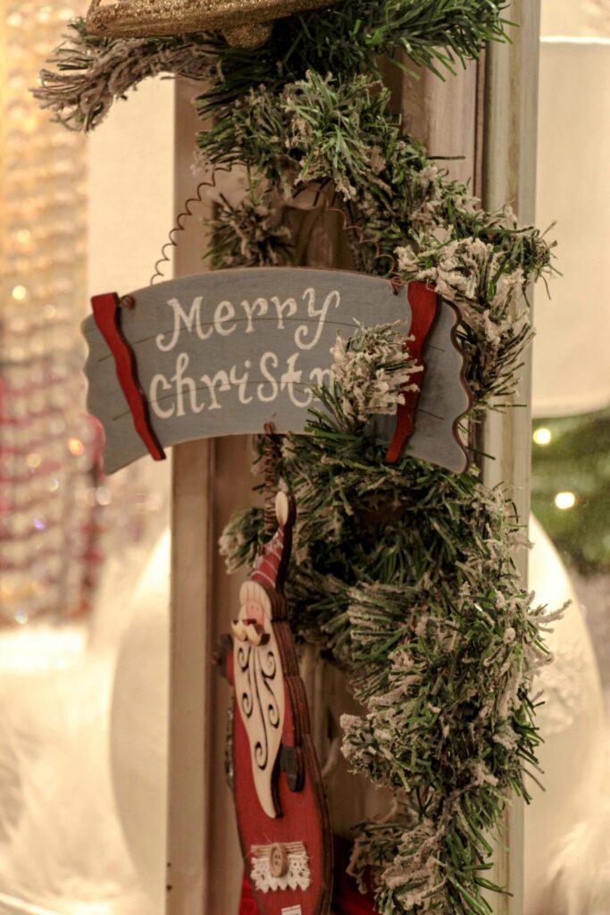 Rustic Christmas decor ideas featuring a Merry Christmas wooden sign