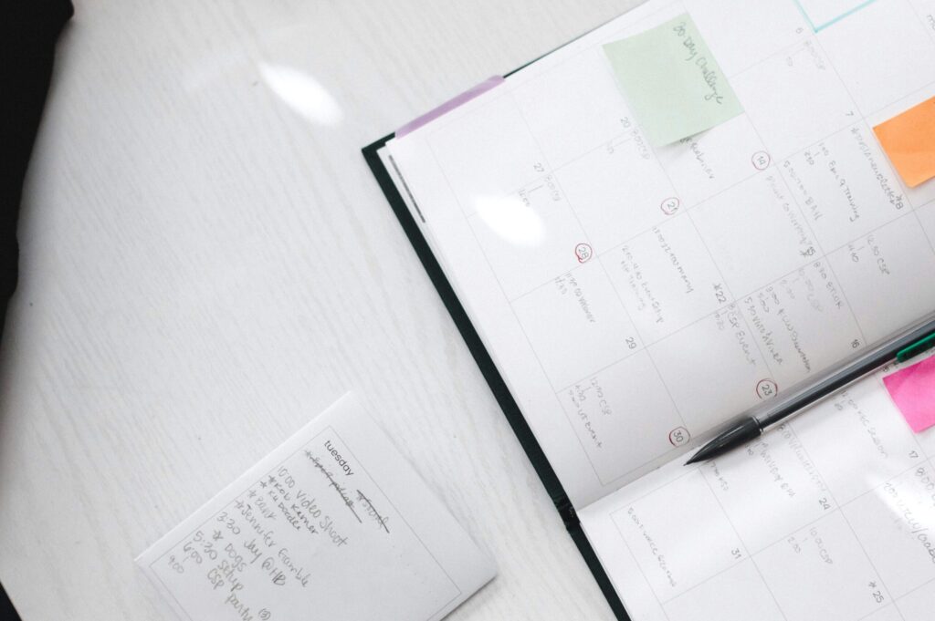 written in time block planner for productivity and focus