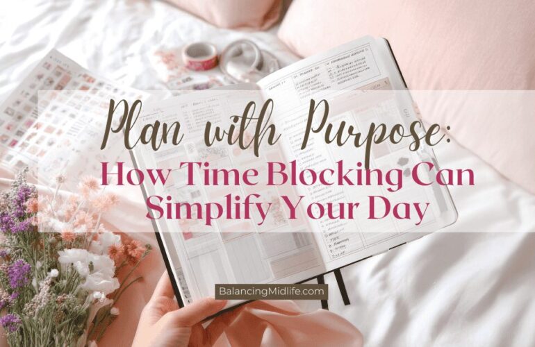 time block planner for productivity with coffe cup and flowers