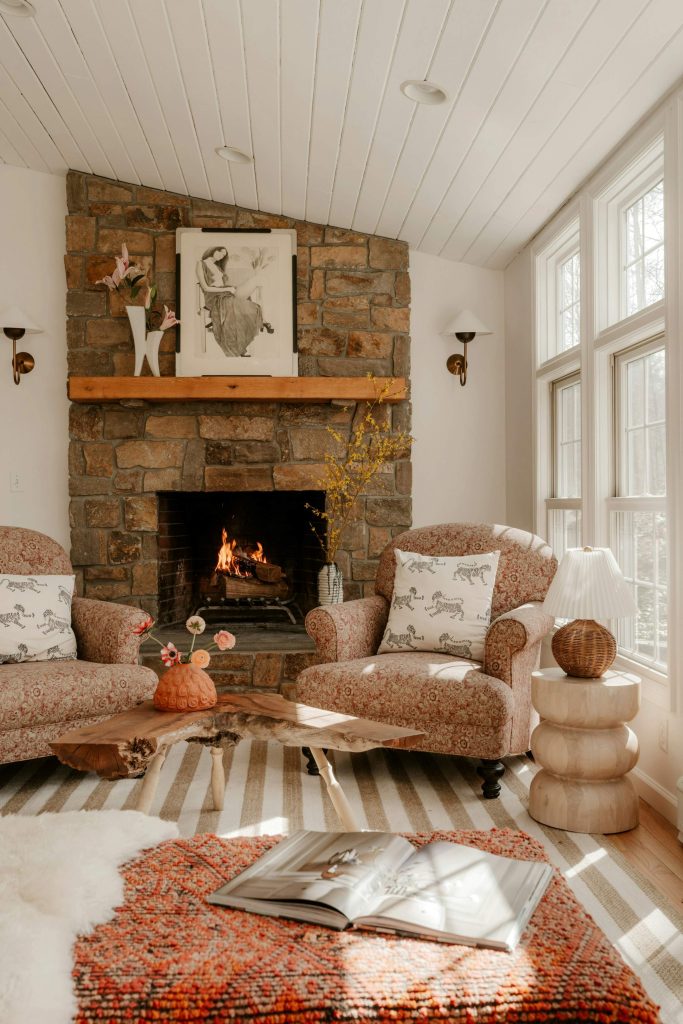 Cozy living room with simple fall decorating and home organization ideas